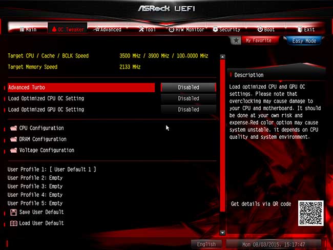 Advanced mode UEFI Asrock Z170 Gaming K6+ [cliquer pour agrandir]