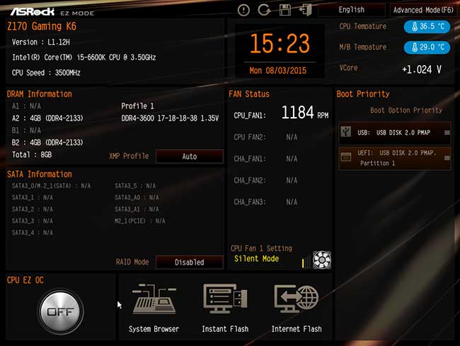 EZ mode UEFI Asrock Z170 Gaming K6+ [cliquer pour agrandir]