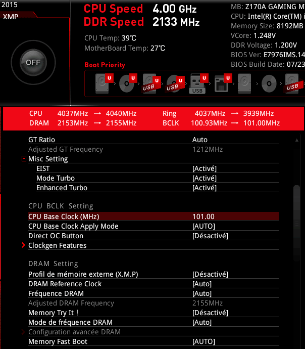 Gestion overclocking bus MSI Z170A Gaming