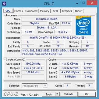 CPU-Z Core i5-6600K [cliquer pour agrandir]