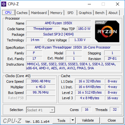 CPU-Z Threadripper 1950X @4 GHz