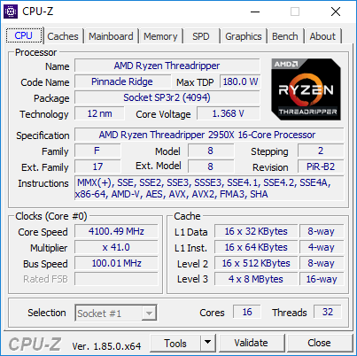 CPU-Z TR 2950X overclocké