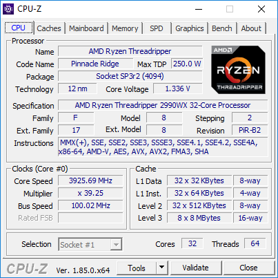CPU-Z Threadripper 2990WX overclocké