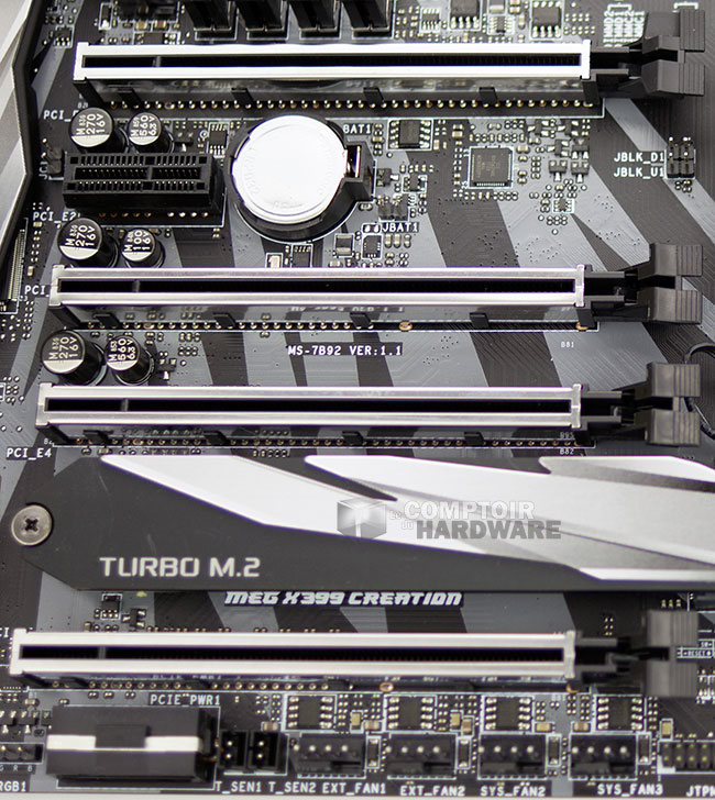 MSI MEG X399 CREATION : connecteurs PCIe [cliquer pour agrandir]