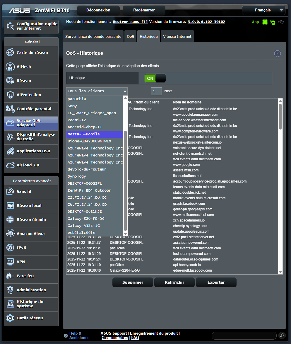 asus BD4 / BT110 web interface / logs