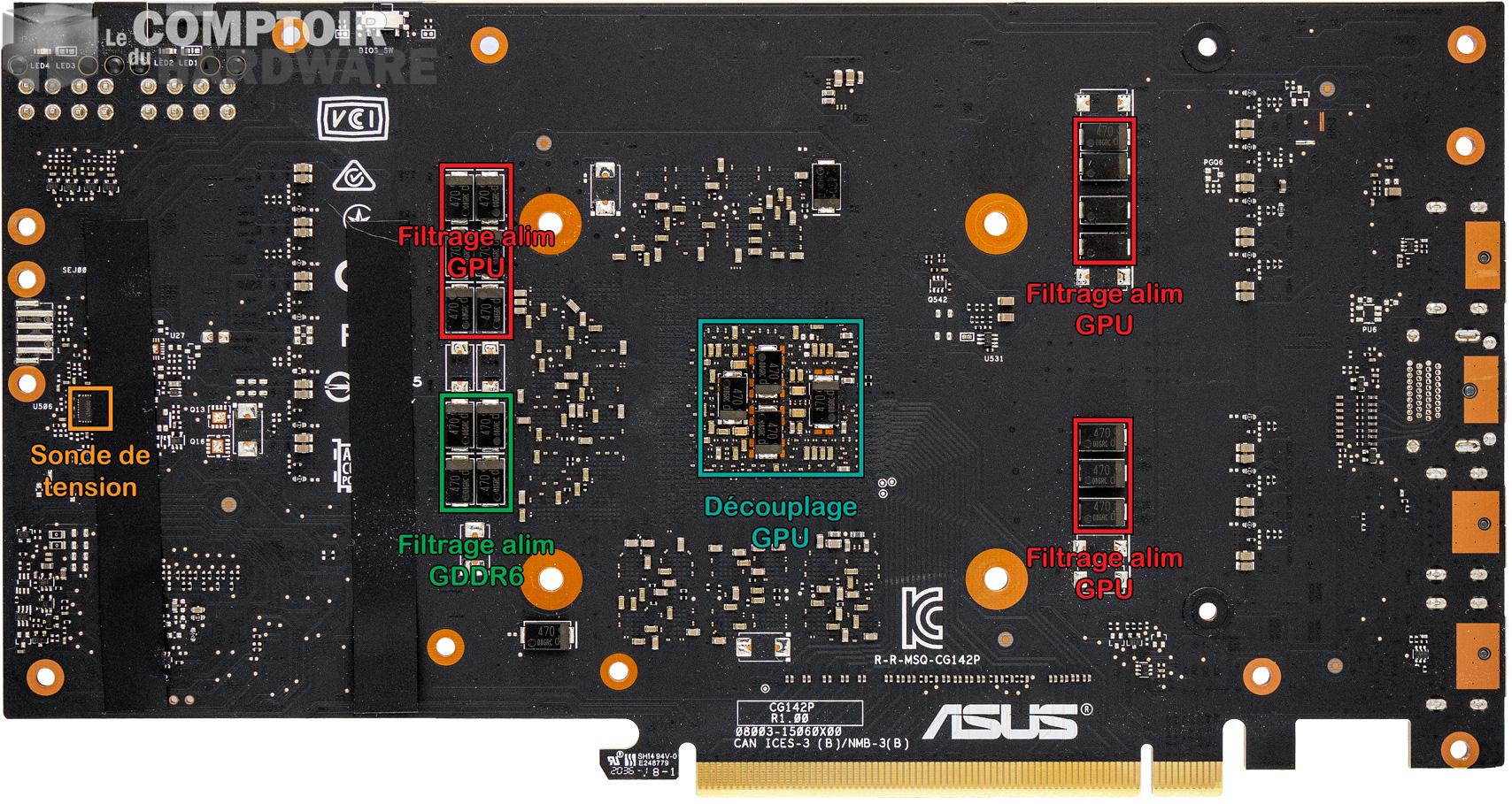 asus tuf gaming rtx 3070 - vue détaillée du pcb : face arrière