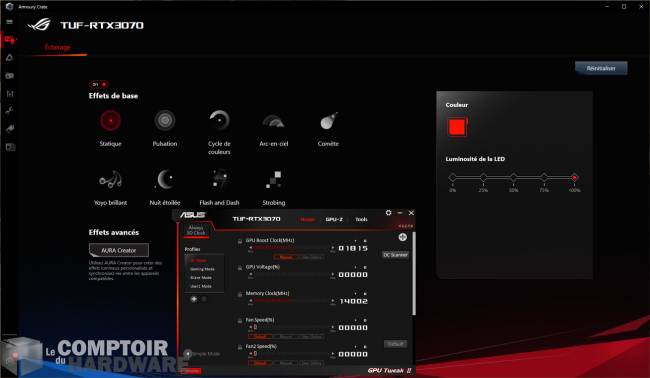 asus tuf gaming rtx 3070 - logiciels : Armoury Crate et GPU Tweaks [cliquer pour agrandir]