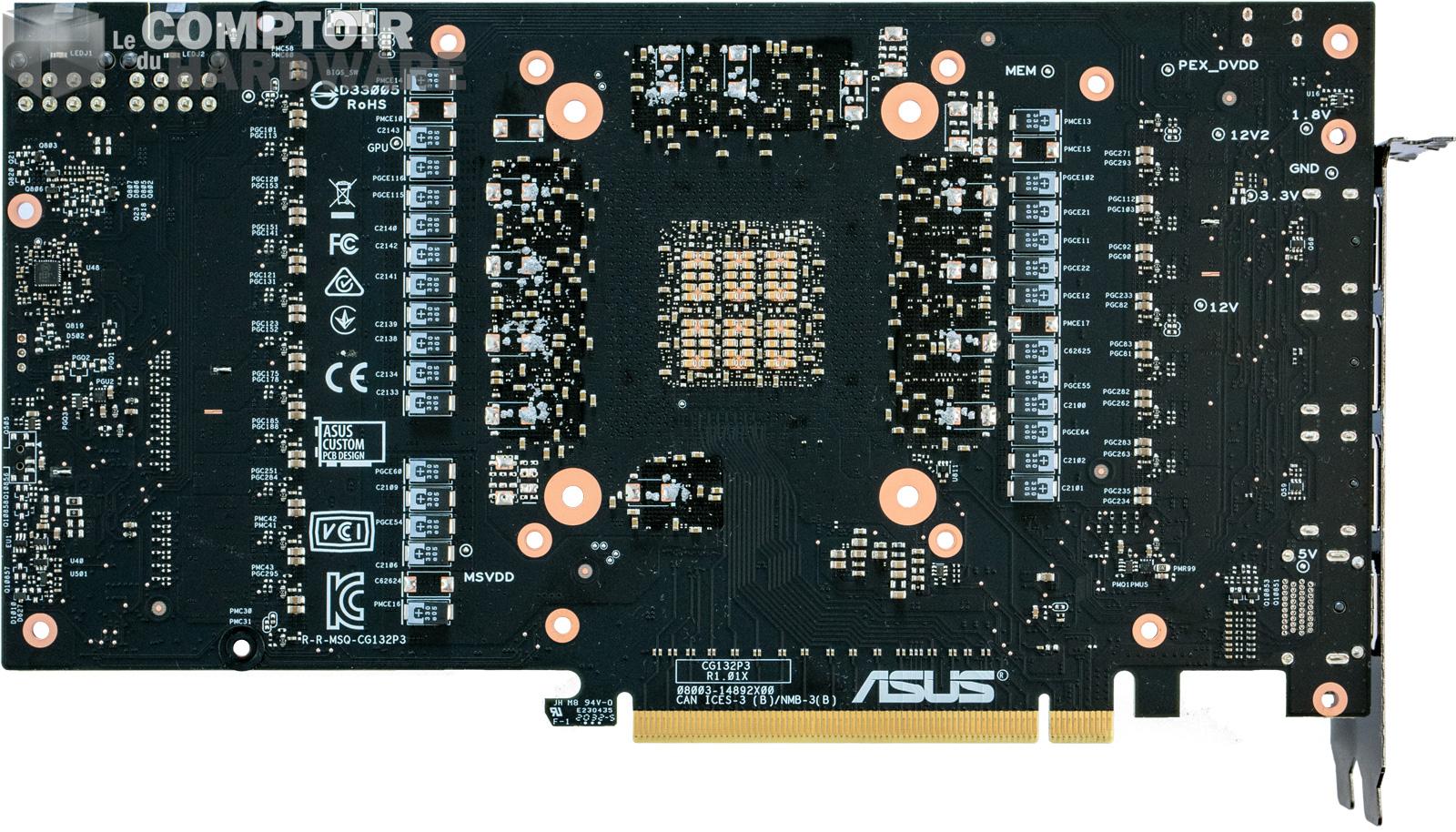 asus tuf gaming rtx 3080 - vue détaille du PCB de dos