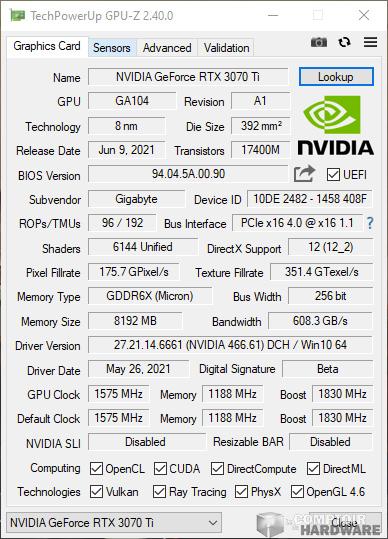 gigabyte rtx 3070 ti gaming oc - gpuz