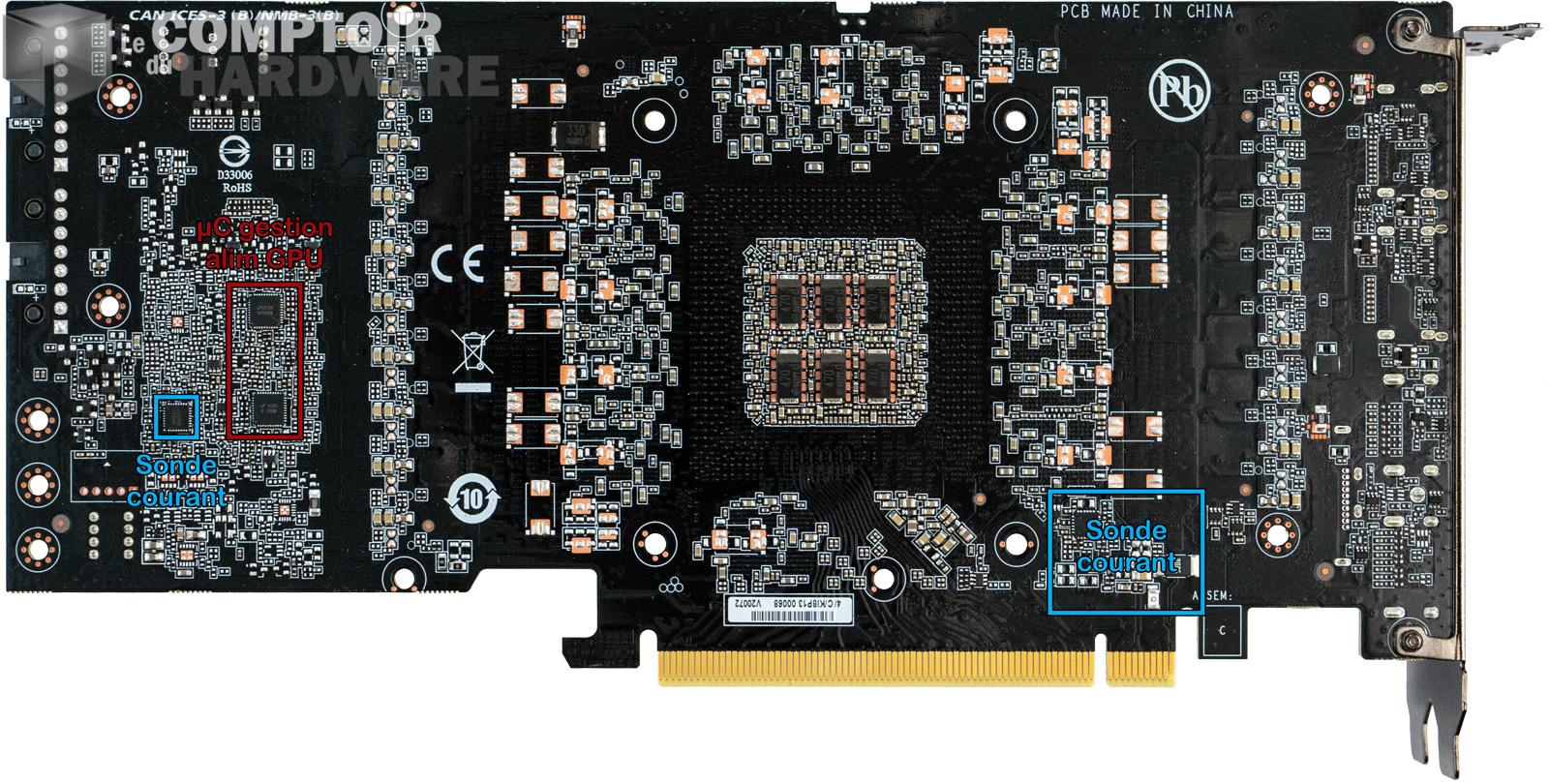 gigabyte rtx 3080 eagle oc - vue détaillée du pcb de dos