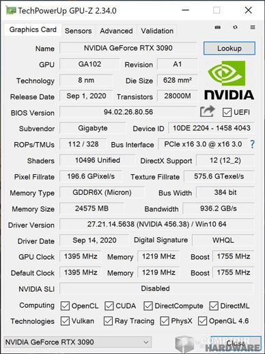 gigabyte rtx 3090 gaming oc gpuz