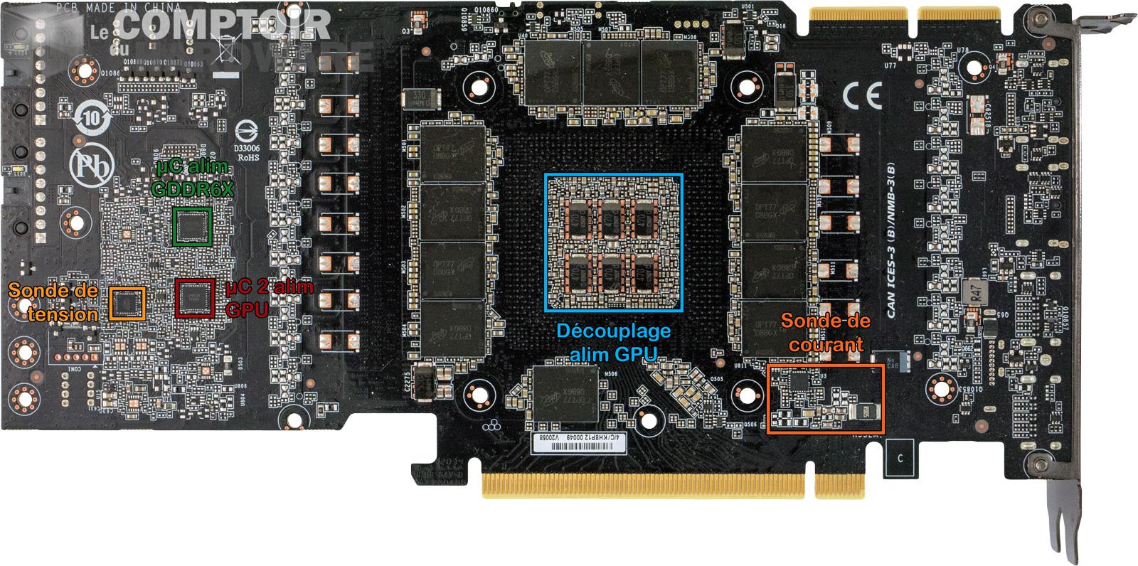 gigabyte rtx 3090 gaming oc - vue détaillée du PCB : derrière