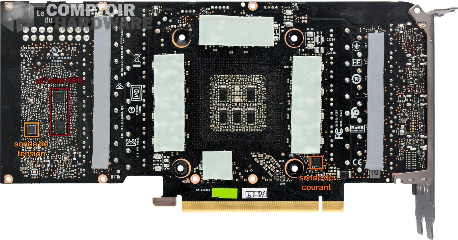 inno3d rtx 3080 ichill x3 - vue détaillée du PCB : face arrière