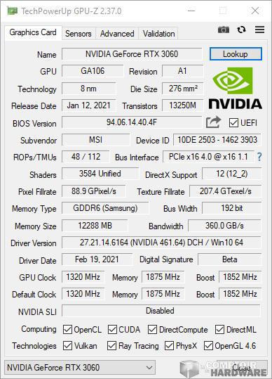 msi rtx 3060 gaming x trio gpuz