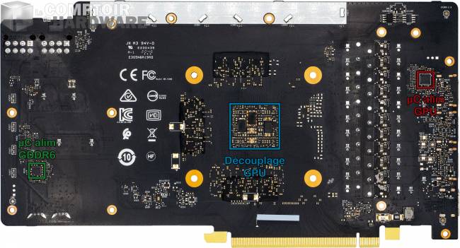 msi rtx 3060 gaming x trio - vue détaillée du PCB : face arrière [cliquer pour agrandir]