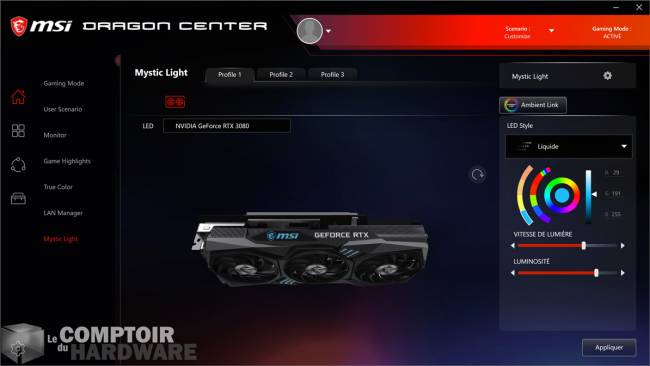 msi rtx 3080 gaming x trio - dragon center : gestion du RGB [cliquer pour agrandir]