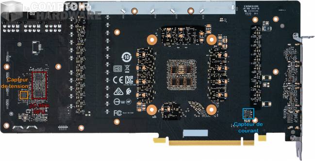 msi rtx 3080 gaming x trio - vue détaillée du PCB : face arrière [cliquer pour agrandir]