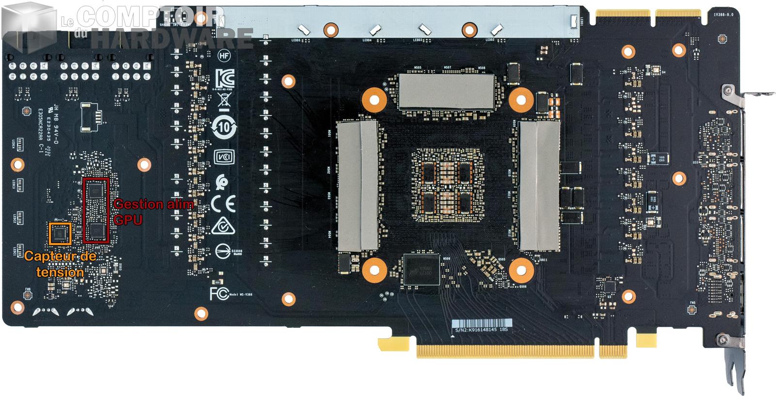 msi rtx 3090 gaming x trio - zoom sur le pcb : vue de dos