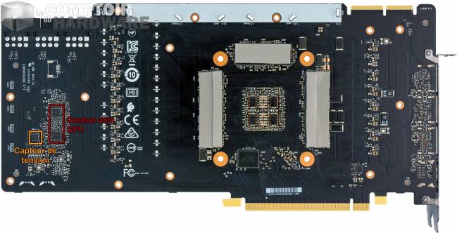 msi rtx 3090 gaming x trio - zoom sur le pcb : vue de dos [cliquer pour agrandir]