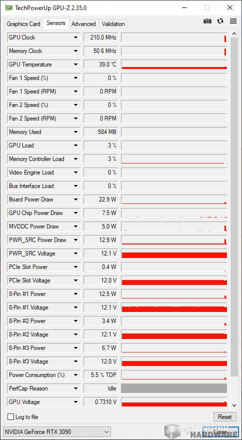 msi rtx 3090 suprim x - sondes gpu-z au repos