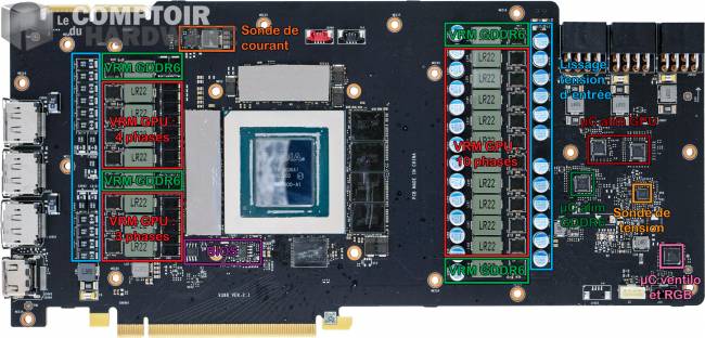 msi rtx 3090 suprim x - vue détaille du pcb : face avant [cliquer pour agrandir]