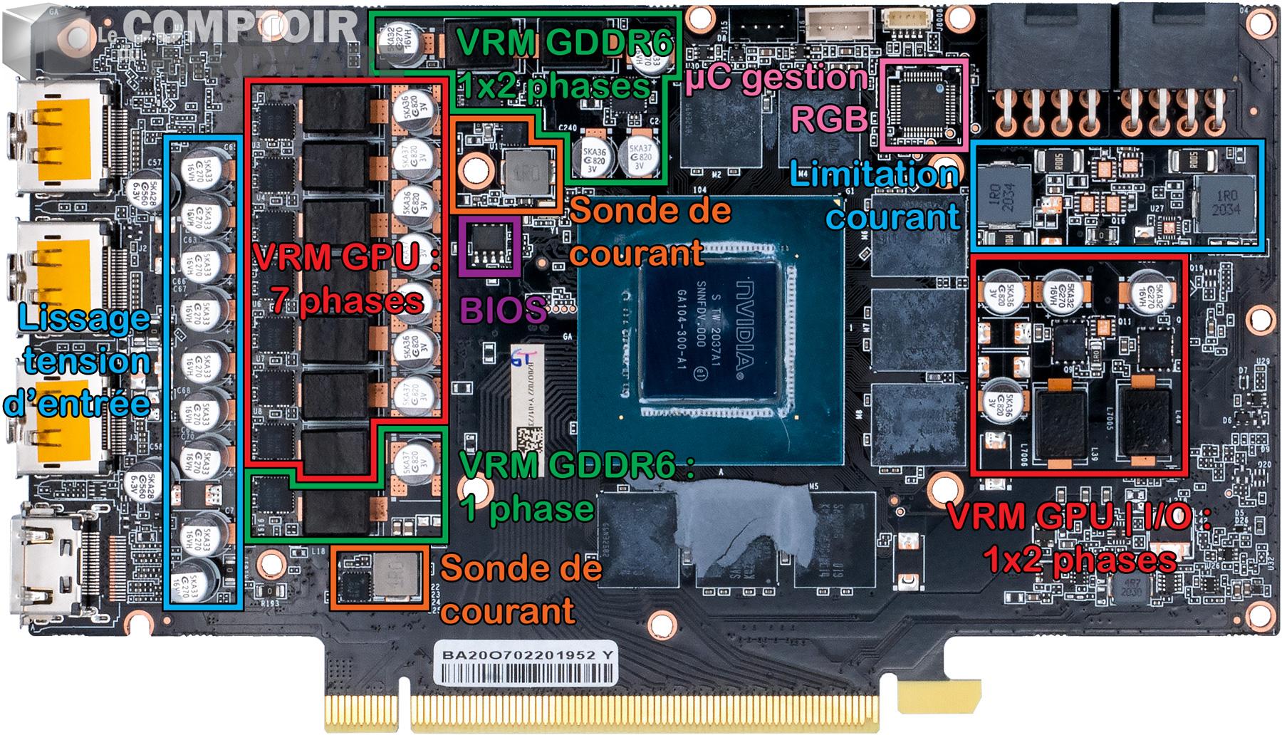 pny rtx 3070 xlr8 gaming revel epic-x - vue détaillée du pcb : face avant