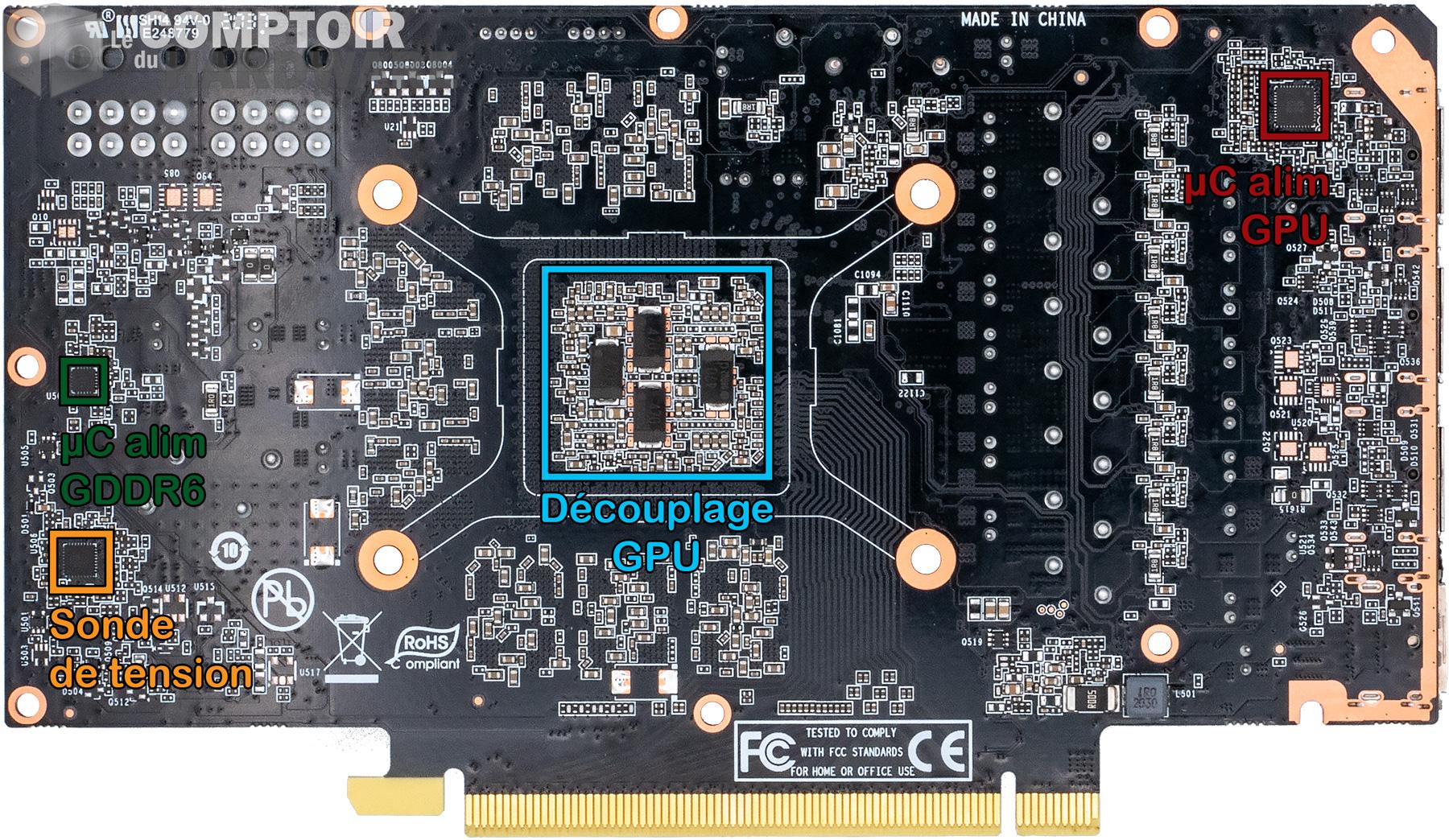 pny rtx 3070 xlr8 gaming revel epic-x - vue détaillée du pcb : face arrière