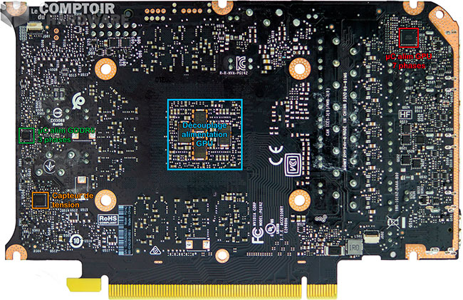 Le PCB de la RTX 3070 FE : face arrière [cliquer pour agrandir]