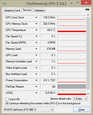 Gainward GTX 980 Ti Phoenix Golden Sample fréquences au repos