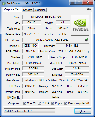 GPU-Z MSI N780 Lightning