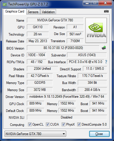 GPU-Z Asus GTX 780 Direct CU II TOP
