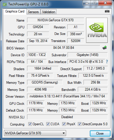 GPU-Z Gigabyte GTX 970 G1 Gaming