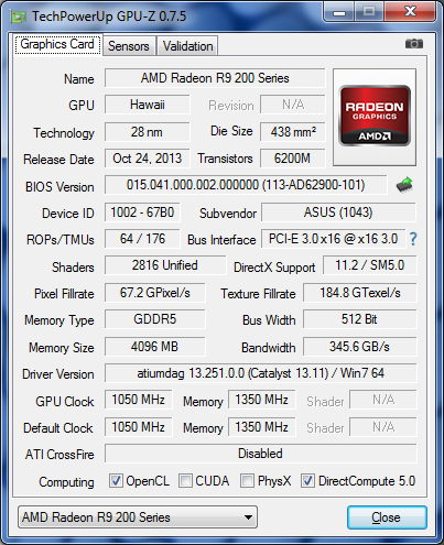 GPU-Z Asus R9 290X DirectCU II OC