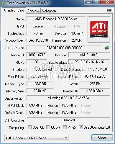 asus hd6970 base gpuz [cliquer pour agrandir]