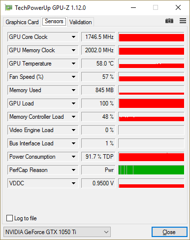 GPU-Z Zotac GTX 1050 Ti : overclocking