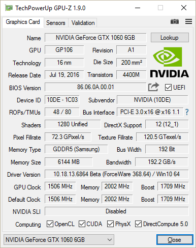 GPU-Z GTX 1060