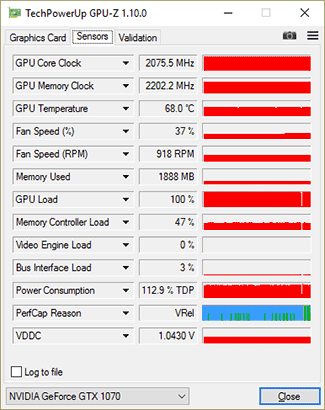 GPU-Z Gainward GTX 1070 Phoenix GLH : Overclocking