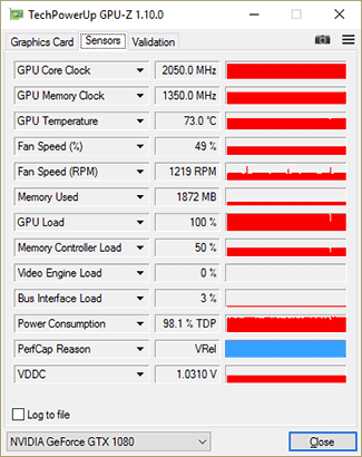 GPU-Z Gainward GTX 1080 Phoenix GLH : Overclocking