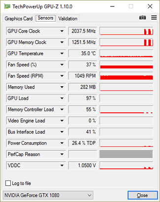 GPU-Z KFA² GTX 1080 HOF : Boost Max.