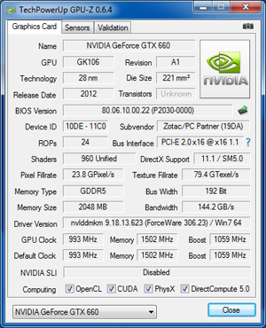 GPU-Z Zotac GTX 660 [cliquer pour agrandir]