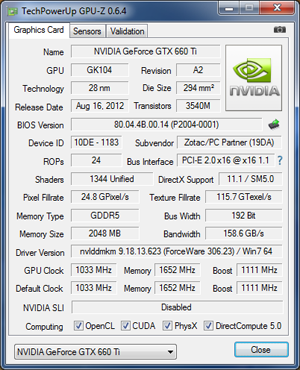 GPU-Z Zotac GTX 660 Ti AMP! [cliquer pour agrandir]