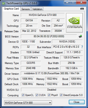GPU-Z nVIDIA GeFORCE GTX 680 [cliquer pour agrandir]