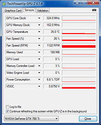 GPU-Z GeFORCE GTX 780Ti : Fréquences au repos [cliquer pour agrandir]