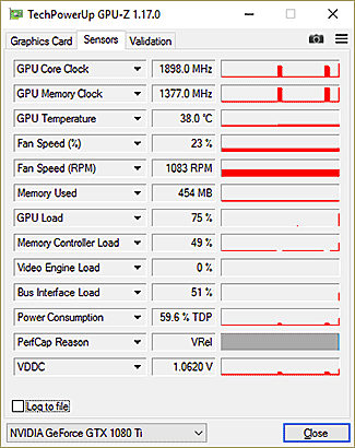 GPU-Z GTX 1080 Ti : fréquences au repos
