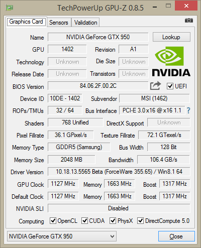 GPU-Z MSI GTX 950 Gaming