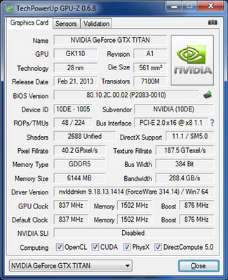 GPU-Z nVIDIA GeFORCE GTX Titan