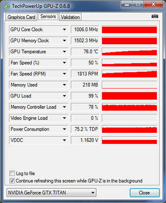 GPU-Z nVIDIA GeFORCE GTX Titan : fréquences turbo boost