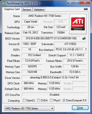 GPUZ AMD RADEON HD 7750 [cliquer pour agrandir]