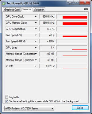 GPU-Z Gigabyte GV-R7850OC-2GD : fréquences au repos [cliquer pour agrandir]