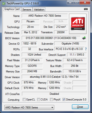 GPU-Z Gigabyte GV-R7850OC-2GD [cliquer pour agrandir]